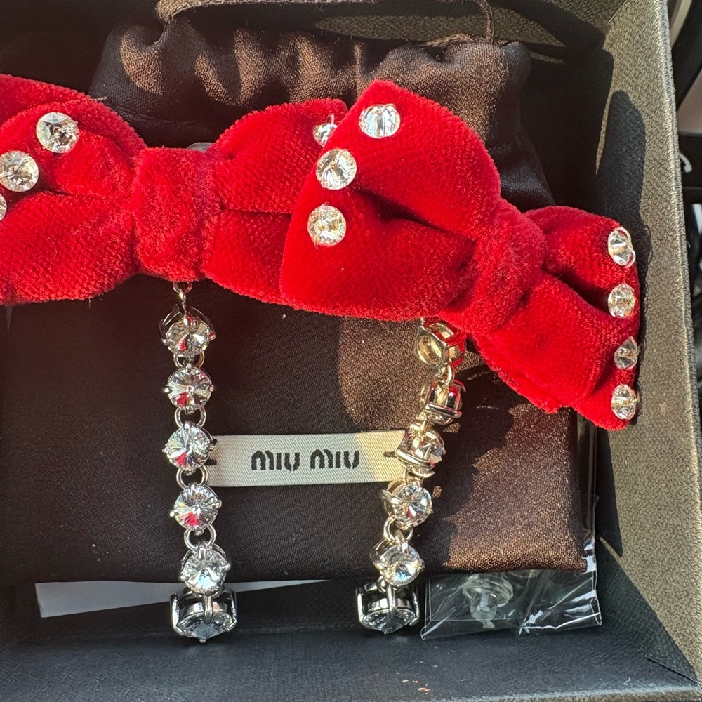 Miu Miu Red Crystal Embellished Earrings